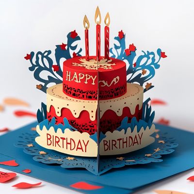 Goede prijs. 3D verjaardagstaart in de vorm van uitstekende verschillende ontwerpen voor moderne creatieve wenskaarten creatief en modern online